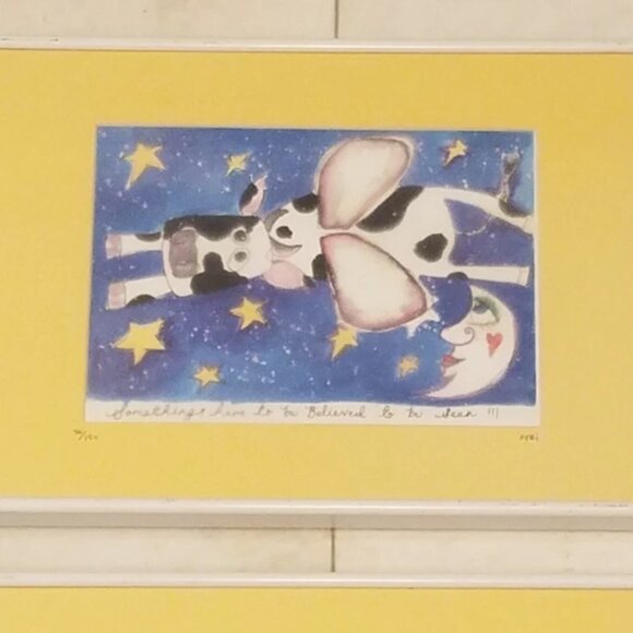 2 Peri "Cow jumped over the moon" & "Unicorn Magic" Color Print Signed & Framed - Picture 1 of 8